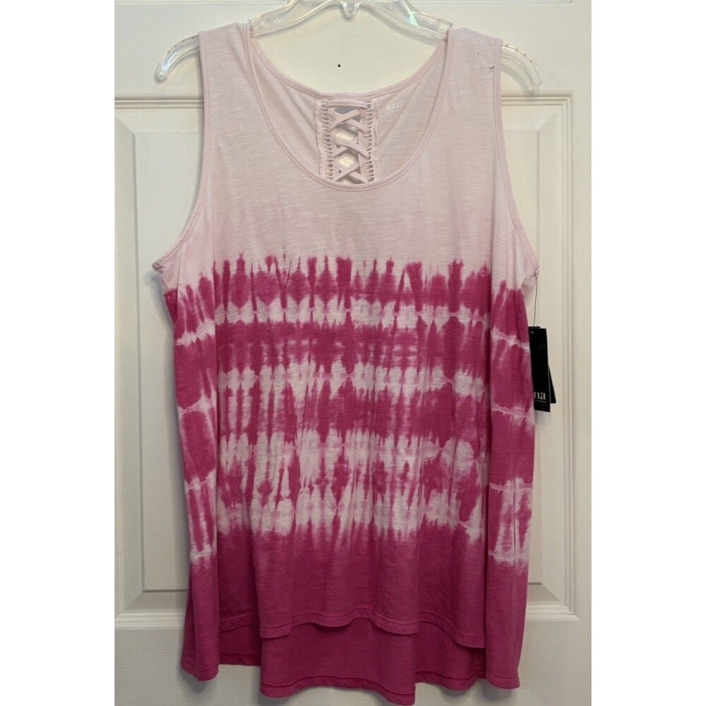 a.n.a. Women's Tye Dye Lace Back Tank Top Empire Rose Pink Size X-LARGE